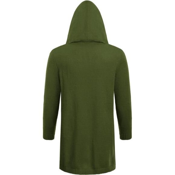 Men's Long Open Front Cardigan Sweater Hooded Knitted Cardigan with Pockets - Picture 5 of 6